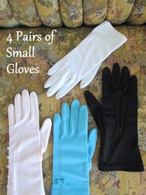 GLOVES GALORE for SMALL HANDS, BEAUTIFUL VINTAGE: WHITE, BLACK, PINK, TURQUOISE!